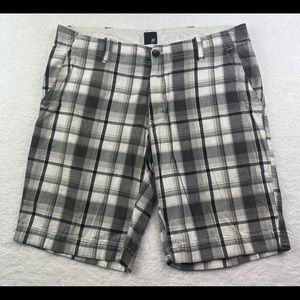 J.Ferrar Shorts Mens 36 Plaid‎ Zip Closure Chino Casual Brown White Black
